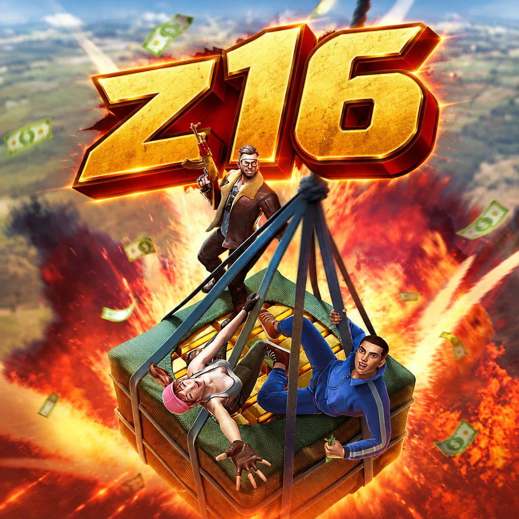 โลโก้ z16 และตัวละครทหารในสนามรบจากเกม Battleground Royale